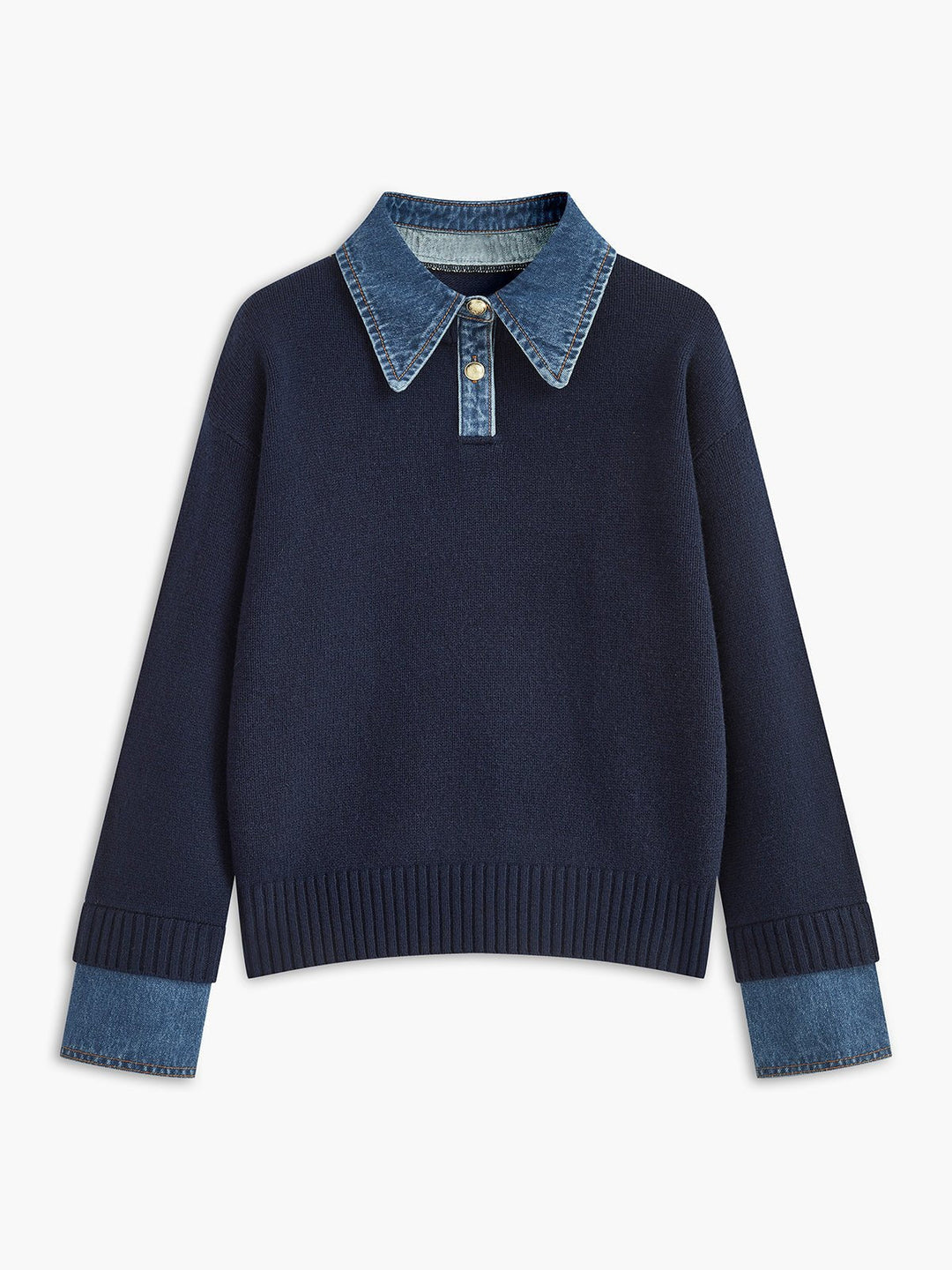 Stylish Polo Shirts for Women with Denim Collar Knit Sweater Design