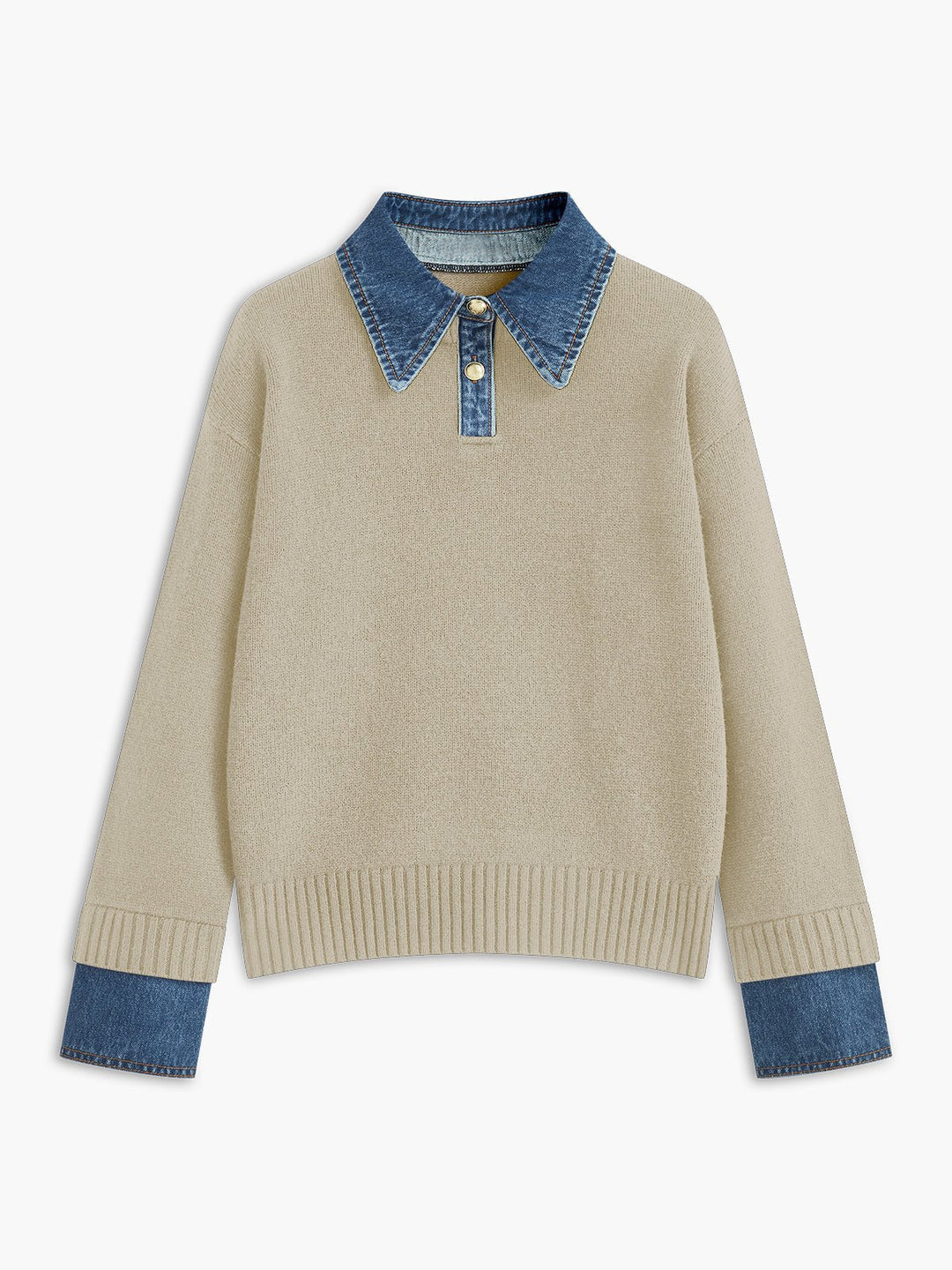 Stylish Polo Shirts for Women with Denim Collar Knit Sweater Design