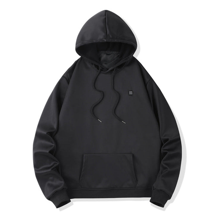 Comfortable Black Heated Hoodie for Women with Hooded Long Sleeve Kangaroo Pocket Relaxed Style