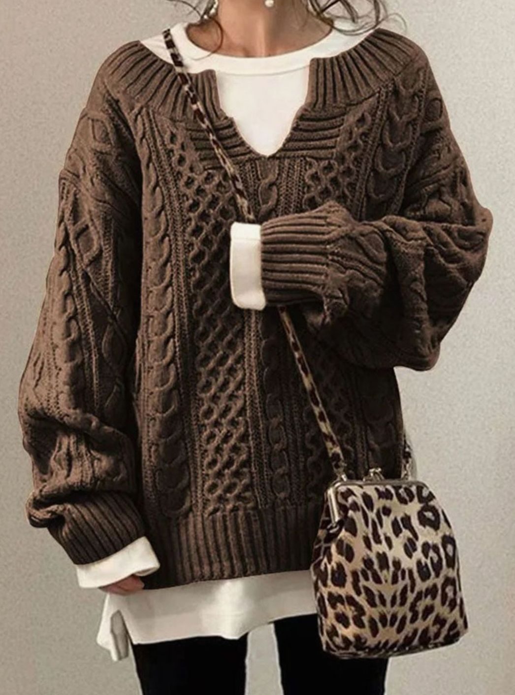 Comfortable Cable Knit Sweater for Women with V Neck Long Sleeve Oversized Relaxed Casual Style