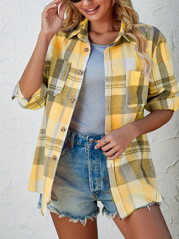 Effortless Plaid Flannel Cardigan Sweater for Women with Open Front Oversized Long Sleeve Shirt