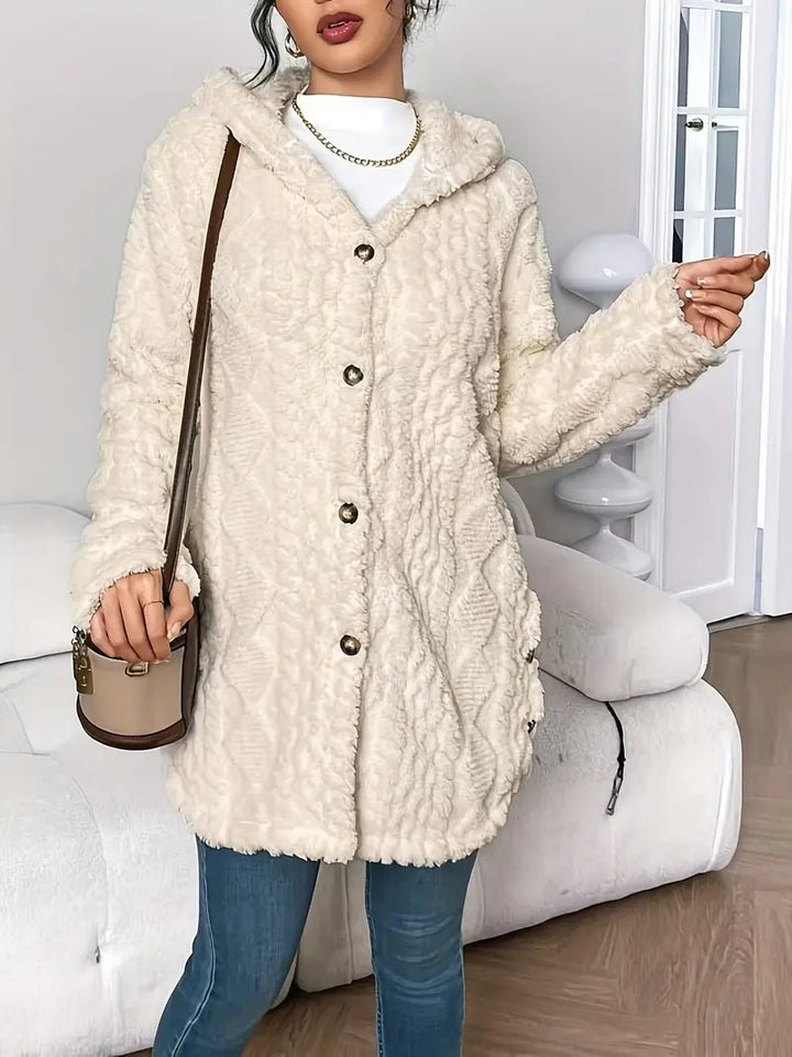 Comfortable Cardigan Sweater for Women with Plush Hooded Button-Front Long Style