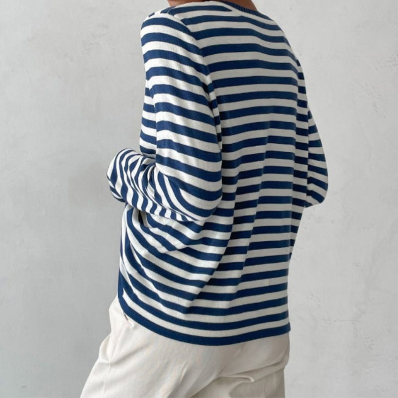 Effortless Sweaters for Women with Nautical Stripe Crew Neckline Relaxed Long Sleeve Style