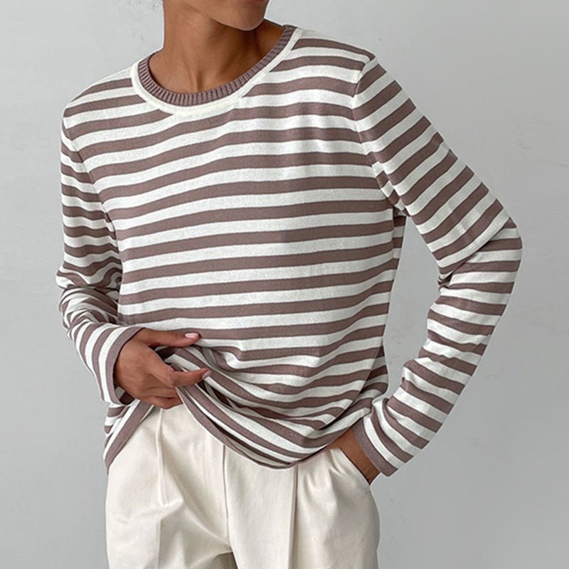Effortless Sweaters for Women with Nautical Stripe Crew Neckline Relaxed Long Sleeve Style