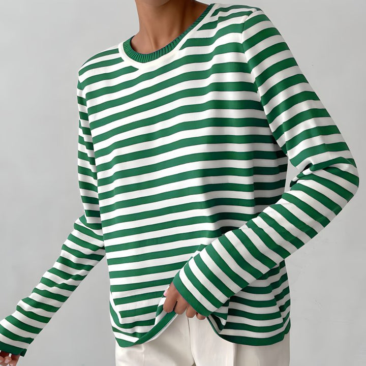 Effortless Sweaters for Women with Nautical Stripe Crew Neckline Relaxed Long Sleeve Style