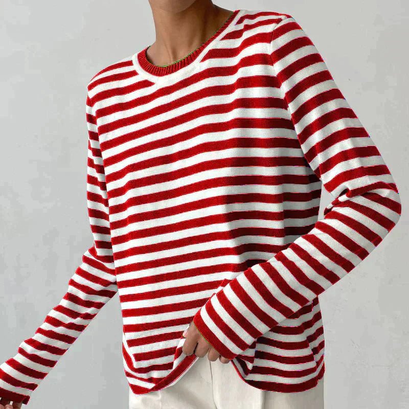 Effortless Sweaters for Women with Nautical Stripe Crew Neckline Relaxed Long Sleeve Style