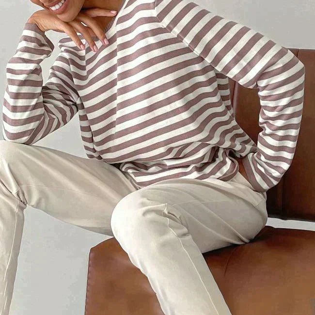 Effortless Sweaters for Women with Nautical Stripe Crew Neckline Relaxed Long Sleeve Style