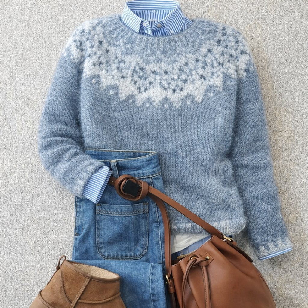 Effortless Blue Sweaters for Women with Nordic Fair Isle Knit Crewneck Relaxed Fit