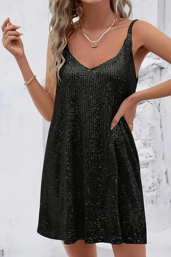 Elegant Black Tie Dress for Women with V-Neckline Cocktail Party Mini Style