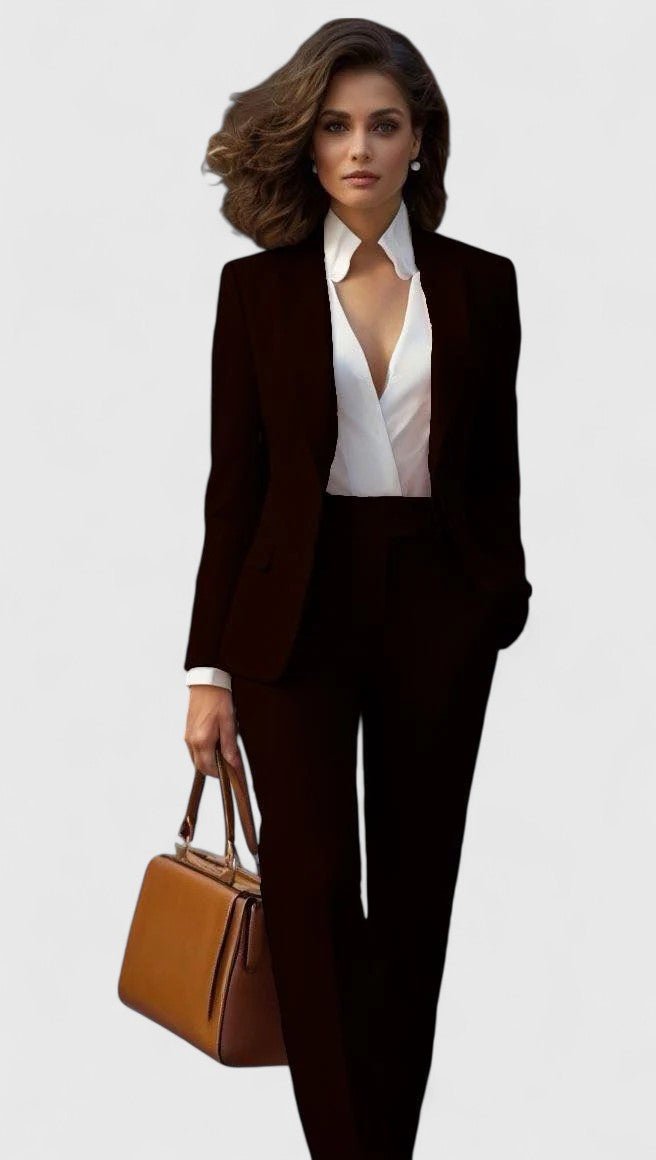 Elegant Tailored Suit for Women with Lapel Blazer Long Sleeve Straight Leg Formal Style