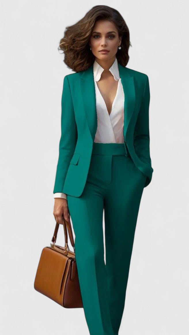 Elegant Tailored Suit for Women with Lapel Blazer Long Sleeve Straight Leg Formal Style