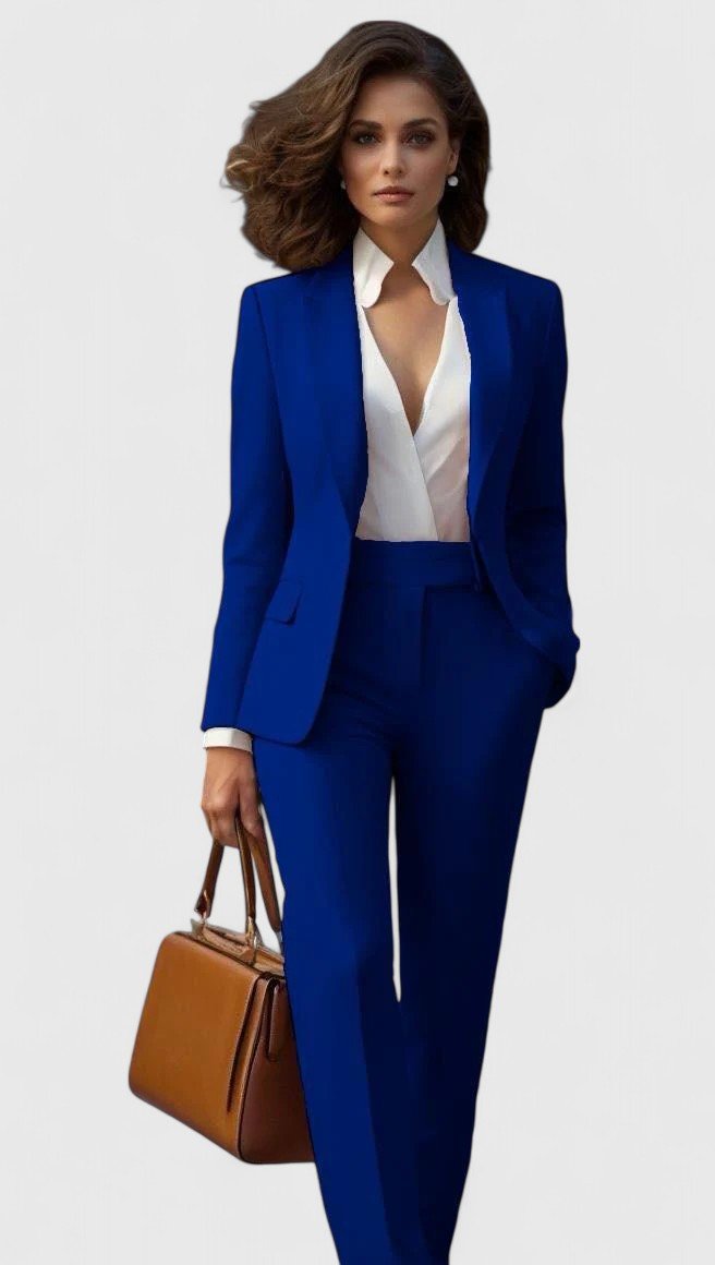 Elegant Tailored Suit for Women with Lapel Blazer Long Sleeve Straight Leg Formal Style