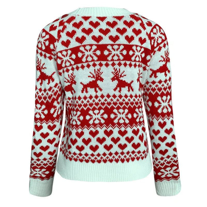 Cozy Fair Isle Women's Christmas Sweater for Women with Crew Neck Long Sleeve Reindeer Snowflake Knit Style